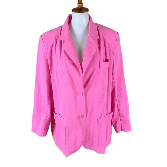 Storets Hot Pink Cotton Blazer S/M Oversized Lightweight Button Front Pockets - Picture 5 of 8